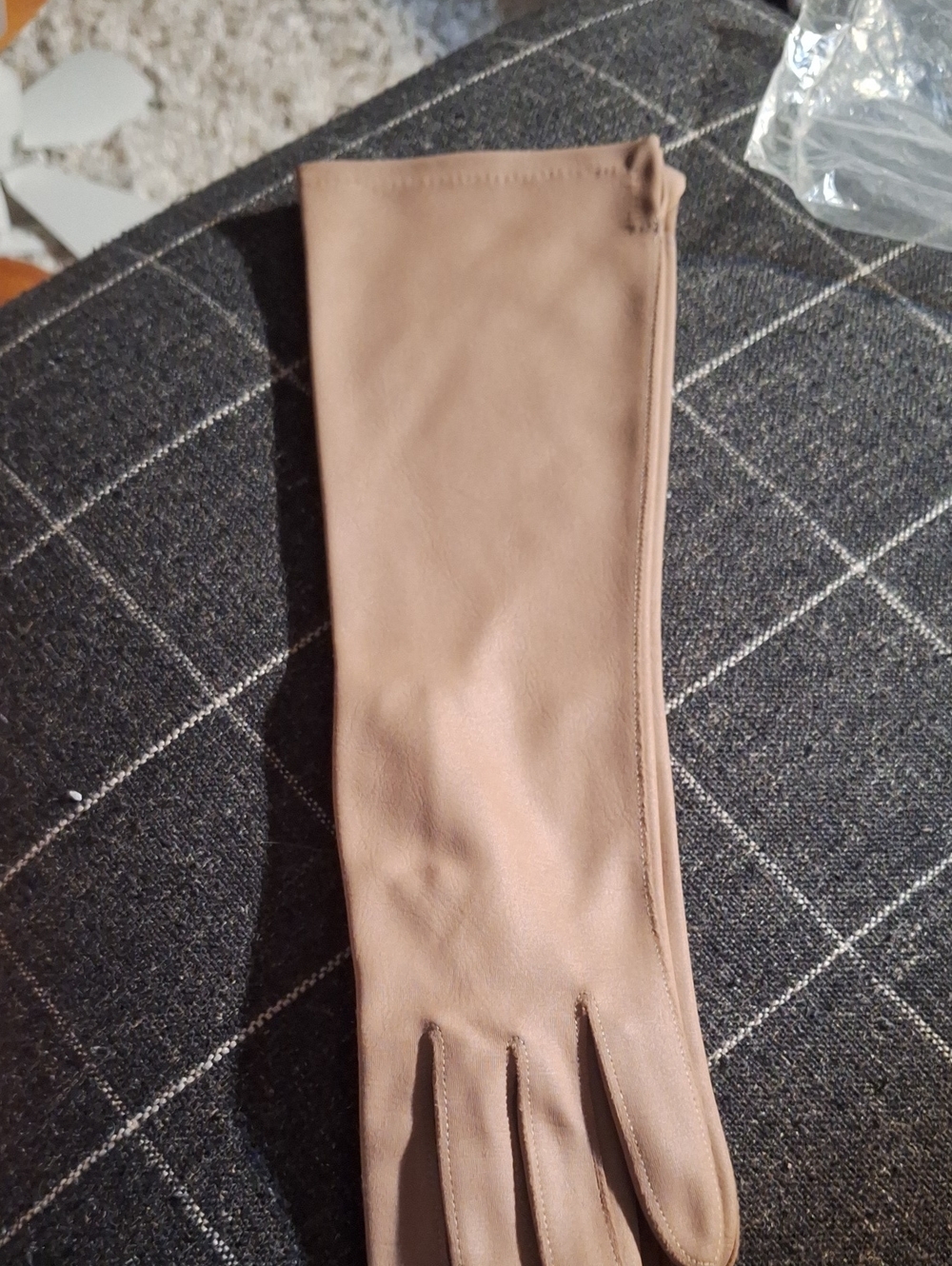 Long Tan Leather Look Gloves 15"